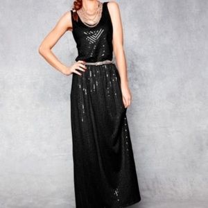 👗 Garnet Hill Black sequin Maxi dress size S 👗
